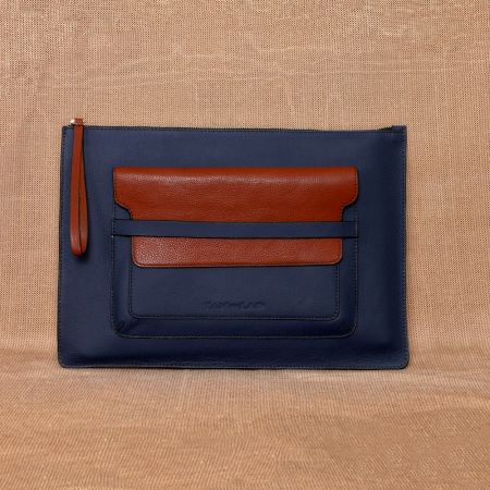 Handcrafted Navy Sienna Sleeves Pouches Leather Chic